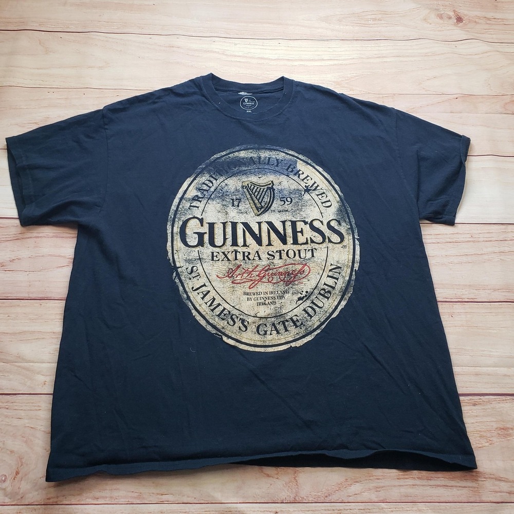 Guinness Shirt‎ Mens 2XL Black Extra Stout Graphic Relaxed Cotton Tagless Tee